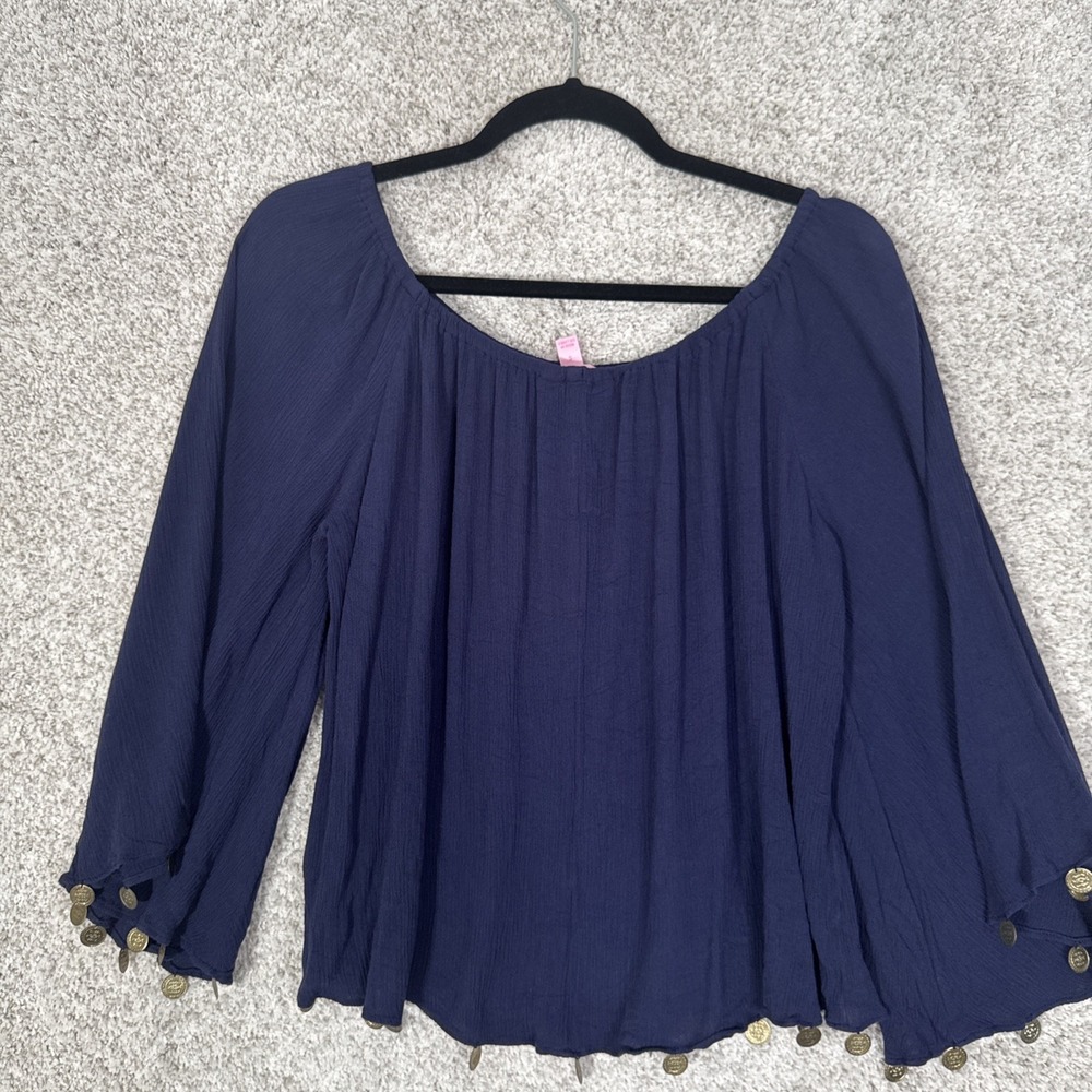 Lilly Pulitzer Delaney Top Size Small True Navy Gold Coin Accents - Picture 6 of 10